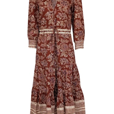 Veronica Beard - Rust Red & Cream Print Mid Maxi Dress Sz 2