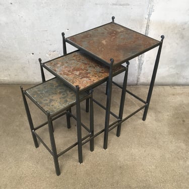 Iron Nesting Tables With Slate Tops - Set Of Three