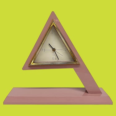 Vintage Toyo Clock Retro 1980s Contemporary + Pink Plastic + Triangle + Quartz + Numbers + Battery Operated + Modern Home Decor + Tell Time 