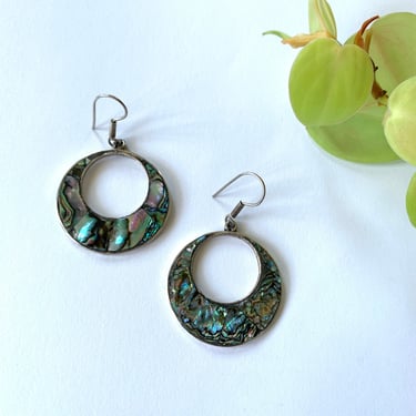 Mexico Sterling Abalone Hoops Vintage