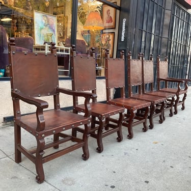 Posture Perfection | Set of 6 Vintage Spanish Colonial Style Leather Chairs