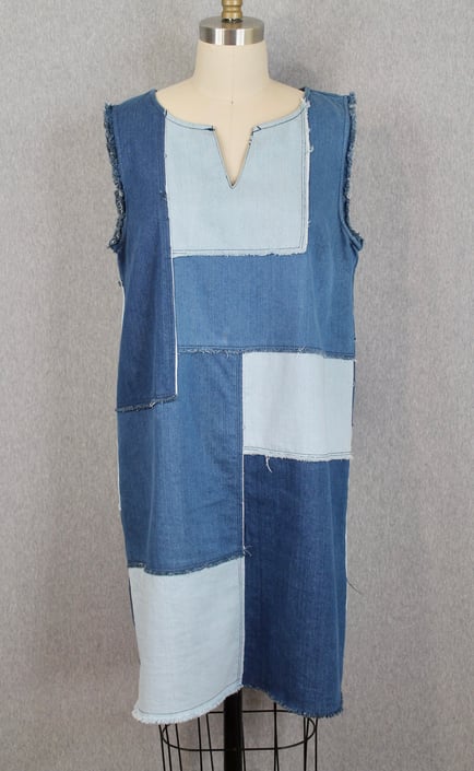 Denim Patchwork Sheath Dress - Nanette Lapore - Jean Dress - Chambray - Size M 