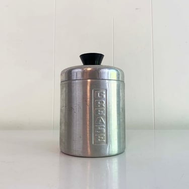 Vintage Aluminum Grease Canister Plastic Lid Metal Jar Retro Kitchen Made in Italy Art Deco 1950s 