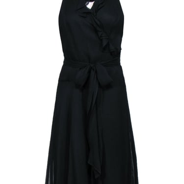 Lauren Ralph Lauren - Black Silk Midi Wrap Dress w/ Ruffles Sz 10
