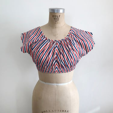 Red, White, and Blue Striped Crop Top - 1940s 