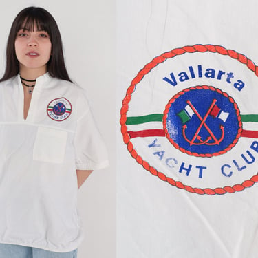 Vallarta Yacht Club Shirt Nautical Tshirt 90s Puerto Vallarta Mexico T Shirt Sailor Vintage 1990s Tee Graphic V Neck White Extra Large xl 