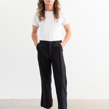 Vintage 33 Waist Black Cotton Twill Chinos | High Rise Unisex Slim Straight Leg Utility Pant Trouser | P248 