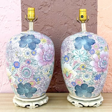 Pair of Porcelain Floral Lamps