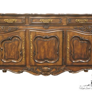 VINTAGE ANTIQUE Walnut Louis XVI French Provincial 69" Carved Sideboard Buffet w. Parquet Top 
