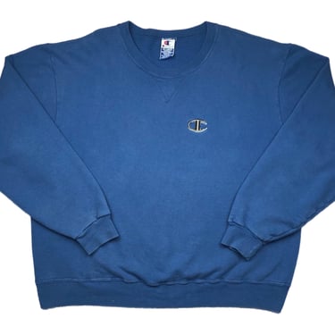 Vintage 90s Champion Embroidered Royal Blue Oversized Logo Crewneck Sweatshirt Pullover Size XXL 