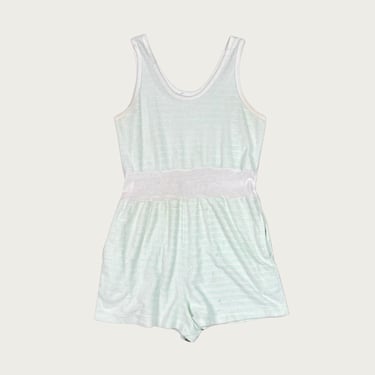 (L) 80s/90s Pastel Mint Green Terrycloth Striped Romper