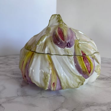 Majolica Italy Vintage Cabbage Covered Bowl Dish 