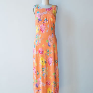 1990s Floral Print Dress | Cut out Back 