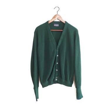 vintage green cardigan / grandpa sweater / 1990s Jantzen forest green acrylic Kurt Cobain cardigan Medium 