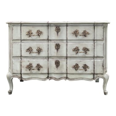 Vintage Louis XV Hand Rustic Commode Chest - Newly Hand Painted in Gustavian Blue 