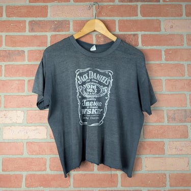 Vintage 80s Faded and Cropped Jack Daniels ORIGINAL Alcohol Promo Tee - Large 