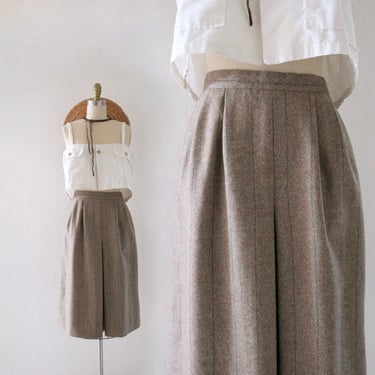 wool herringbone library skirt - 4 - vintage 90s brown beige neutral academia minimal capsule 26 pockets 