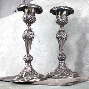 Vintage Silverplate Candlesticks | Ornate Candlesticks | Holiday Table Decor | Grape Themed Candlesticks | Thanksgiving | Bixley Shop 