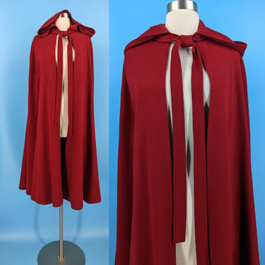 Vintage 70s Red Hooded Cape - Small Seventies Red Cape 