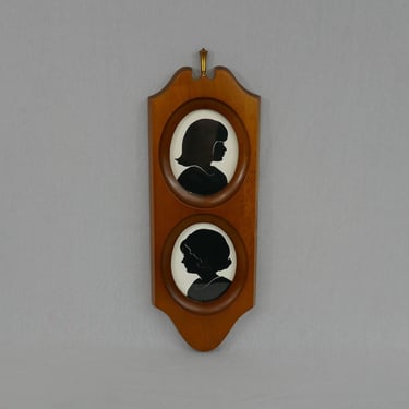 Two Vintage Silhouettes in Wooden Frame - Girl Woman - Black Cut Paper on Cream - Colonial Style Overton Frame - Wall Art 