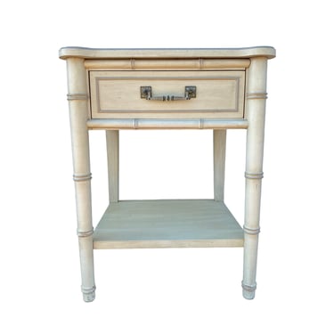 Vintage Faux Bamboo Nightstand by Henry Link Bali Hai FREE SHIPPING - One Creamy White Hollywood Regency Coastal Bedroom Furniture 