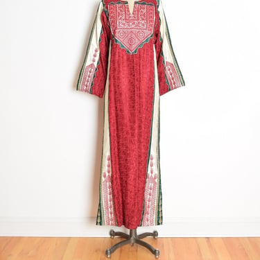 vintage dress embroidered Moroccan burgundy long hippie boho maxi dress M/L clothing 