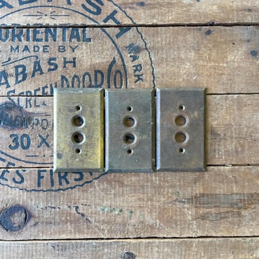 Set of 3 Antique Brass Push Button Switchplate Light Covers 