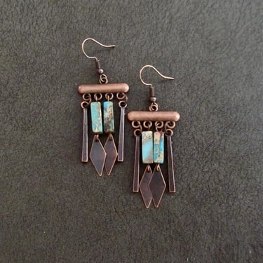 Sediment jasper earrings, copper tribal chandelier earrings, unique ethnic earrings, modern southwestern earrings, boho chic earrings 22 