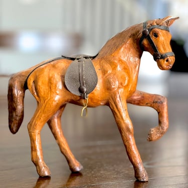 VINTAGE: Collectable Genuine Leather Horse Figurine - Horse Toy - Brown Leather Horse - 