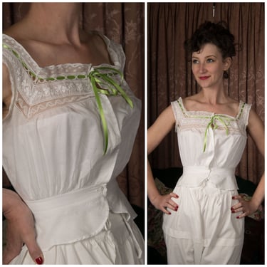 1900s Camisole - Delicate Antique Edwardian Cotton Eyelet Camisole Corset Cover with Embroidery and Lace 