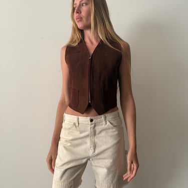 40s Chocolate Brown Suede Zip-Up Vest
