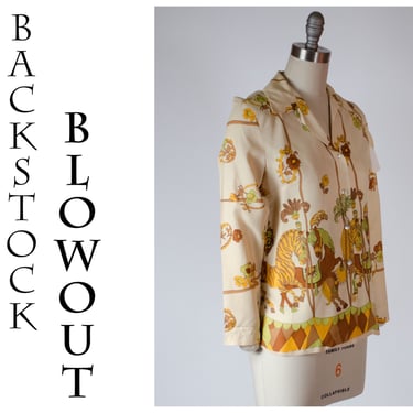 4 Day Backstock SALE - Medium - Vintage 1970s Novelty Print Blouse with Carousel Horses - Item #52 