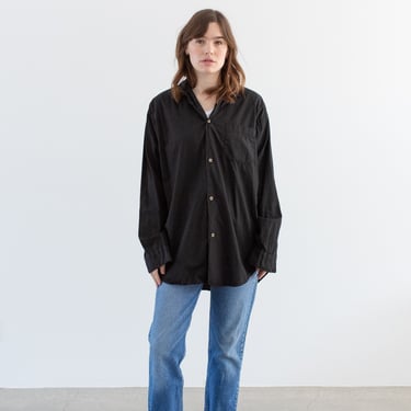 Vintage Black Long Sleeve Shirt | Simple Blouse | 100% Cotton Work Shirt | L | BLS003 