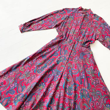 1980s Burgundy Paisley Print Dress 