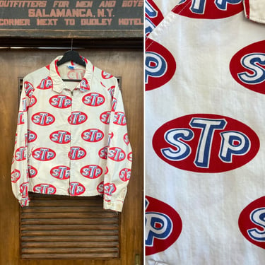 Vintage 1960’s STP Hot Rod Drag Race Cotton Windbreaker Jacket, Pop Art, Mod, 60’s Vintage Clothing 