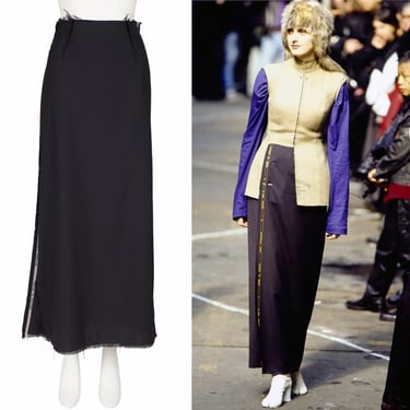 Maison Martin Margiela 1997-98 F/W "Selvage" Vintage Deconstructed Black Wool Skirt Sz XS 