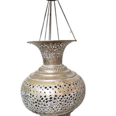 Vintage Pierced Brass Moroccan Hanging Lamp Lantern Candle Holder Antique 