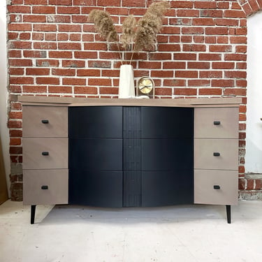 Modern Black and Tan finish two tone dresser set / bedroom set refinished mahogany dresser and nightstands 