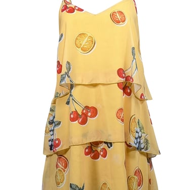 Show Me Your Mumu - Yellow Fruit Print Tiered Mini Dress Sz L