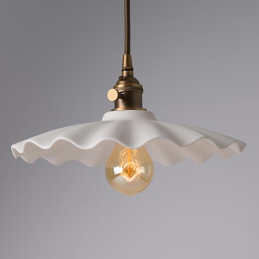 Scalloped Ceramic Shade -  Large Pendant Lighting - Fonthill - Hand Made Porcelain Shade - Hanging Lamp 