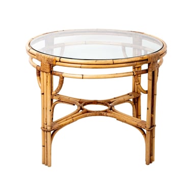Mid Century Bamboo Round Glass Top Table