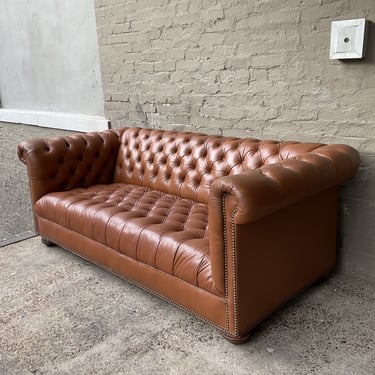 Leather Chesterfield Sofa, Two Button Tops Missing
