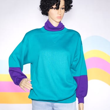 Vintage 1980s Purple and Teal Sweatshirt | Medium | 1 
