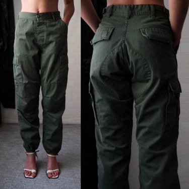 Vintage 90s ROTHCO Olive Green Button Fly Military Cargo Pants w/ Pull Tie Cuff | Cotton/Poly | 1990s Y2K ROTHCO Military Army Cargo Pants 