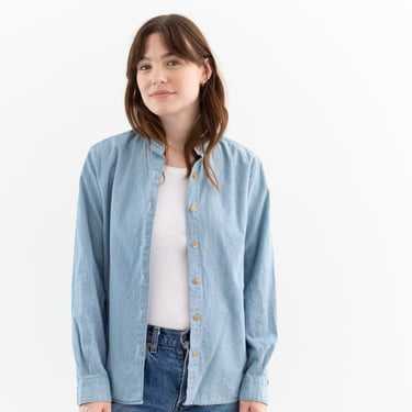 Vintage Chambray Long Sleeve Shirt | Lightweight Cotton Oxford Blouse Workwear | S | 
