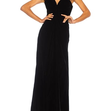 1980S Yves Saint Laurent Black Haute Couture Silk Velvet Strapless Gown 