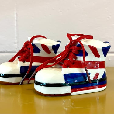 Vintage Ceramic High Top Sneakers With Union Jack Salt and Pepper Shaker Set 