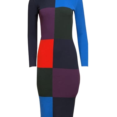 Tory Burch - Black, Blue, Red, & Purple Color Block Ribbed Knit Dress Sz S