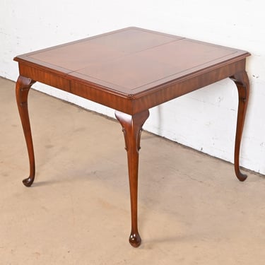 Kindel Furniture Queen Anne Carved Mahogany Petite Extension Dining Table or Game Table, Circa 1980s