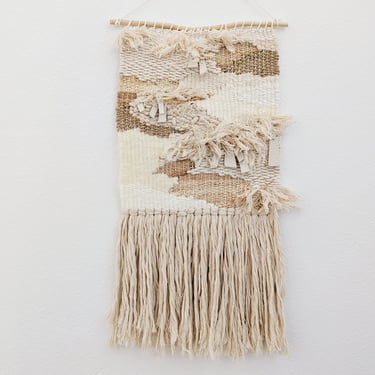 Wall Weaving / Hanging - Woven Tapestry - Ceramic Medallions - Cream, White - Raffia, Jute, Cotton - Boho Fiber Art - Handwoven Weave(Q) 